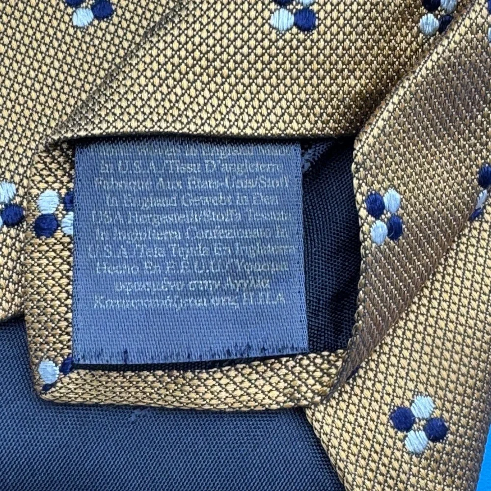 Brooks Brothers Mens Gold‎ Navy White Silk Textured Tie